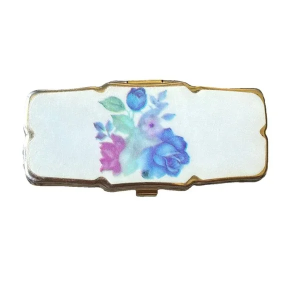 Vintage Gold-Tone Floral Pill Box 3 Compartments Hong Kong