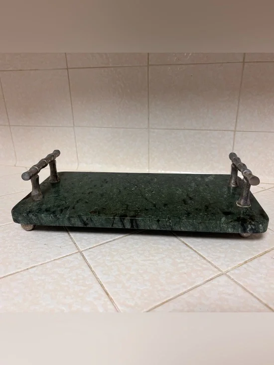 Green Marble Bath Tray with Metal Handles