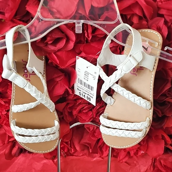 Rachel Shoes NWT Girls White Braided Sandals Velcro Strap Size 12