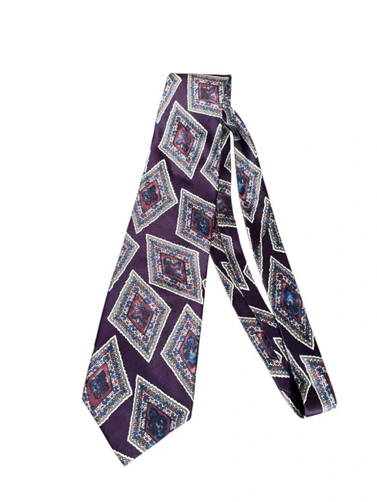 Vintage Christian Dior Maroon Silk Geometric Print Tie