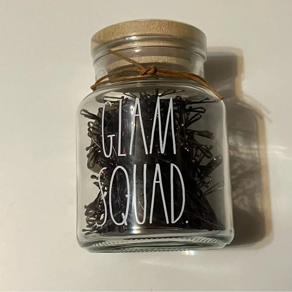 Rae Dunn Glam Squad Bobby pin Glass Jar with Brown Lid