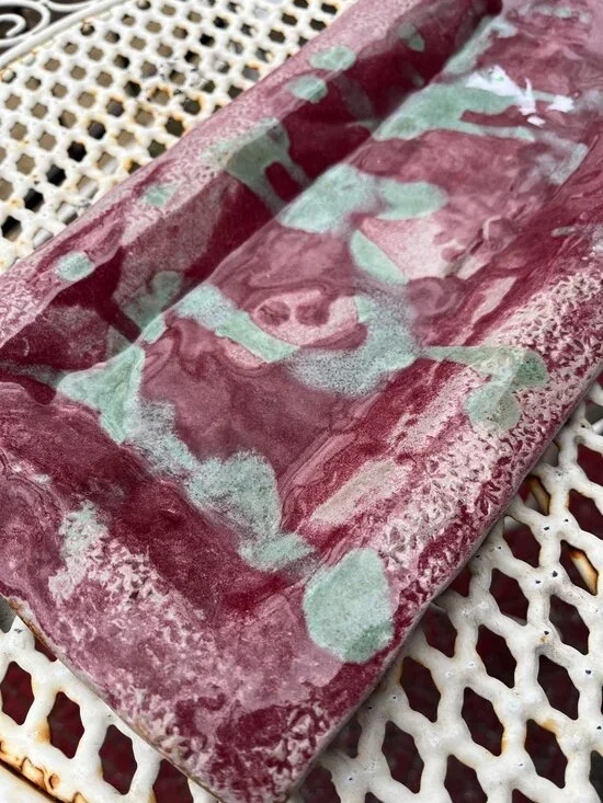 Handmade Bathroom Tray Red Blue Splatter Paint Abstract Entryway Drop Plate TS