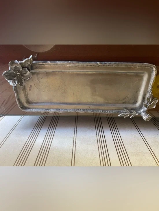 Antique-Style Decorative Tray in metal grey finish.