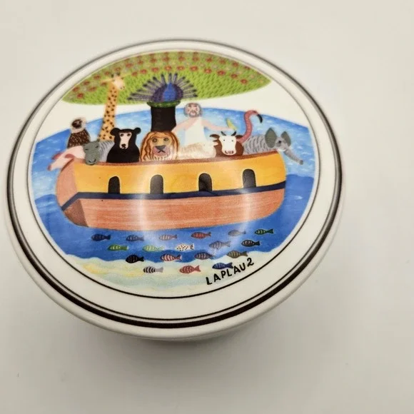 Vtg Villeroy & Boch Naif Noah's Ark Porcelain Trinket Box Designed By Lapian