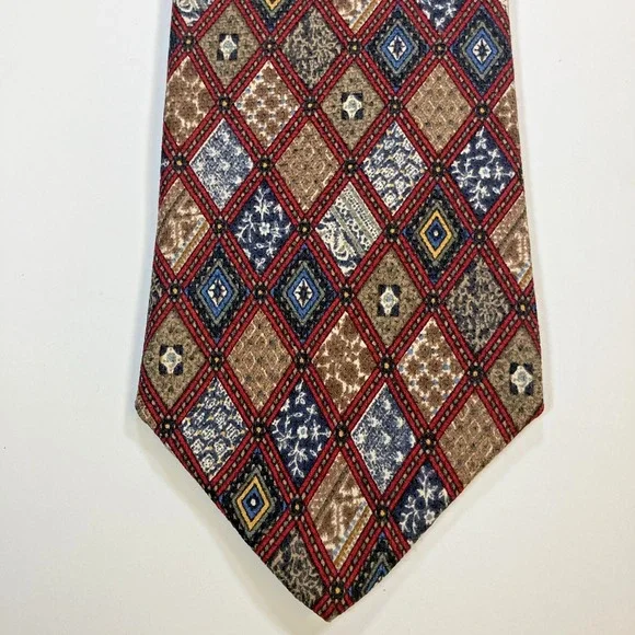 Guy Laroche Diffusion Mens Designer Necktie‎ All Silk Red Multicolor Geometric
