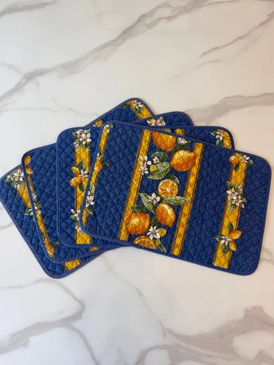 Blue Quilted Lemon Placemat Set - 4 Pieces