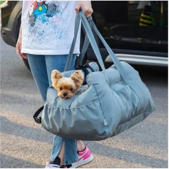 Cozy and Cute Waterproof Pet Carrier Bag Safety Dog Car Seat Bed Grey w pockets