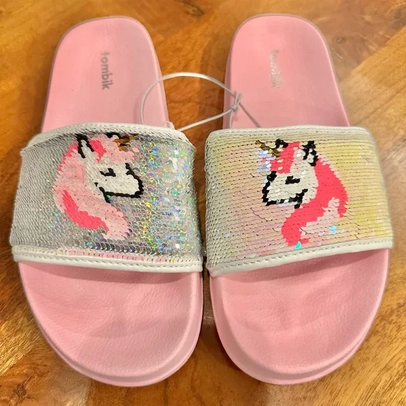 Unicorn Flip Sequin Girls Slide Sandals New! Size 3-4