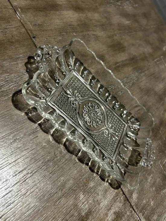 Vintage (ca 1956) Anchor Hocking Rectangular Pressed Glass Relish Dish #156 EUC