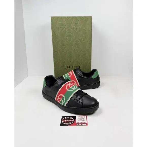 Size 8US - Gucci Ace Elastic Web Leather Sneakers💚 RETAIL $850!