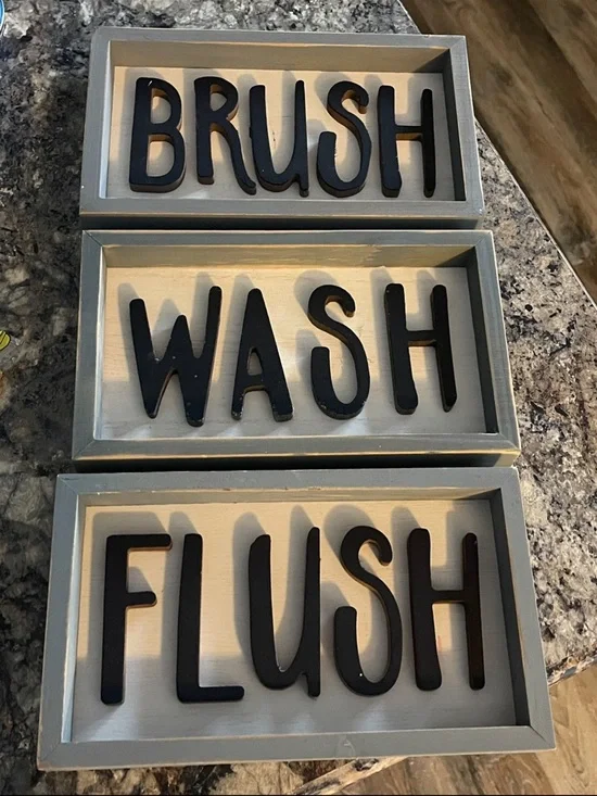 Hobby Lobby Blue/Gray & Black Bathroom Trio Wall Signs