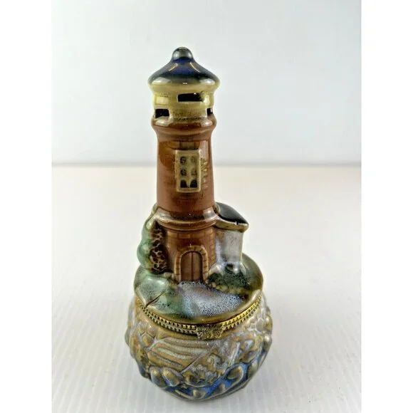 Lighthouse Trinket Pill Box Ceramic - 5 Inches Tall