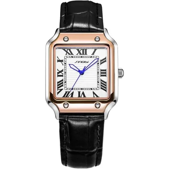Men's Silver-Gold Classic Square Stylish Comfortable Roman Numerals Wrist Watch