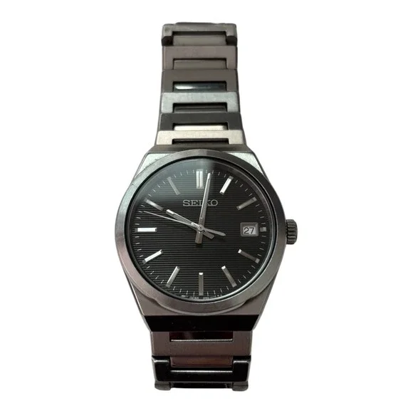 Seiko 6N52-00H0 Mens Quartz Watch Black Dial Stainless Steel Sapphire Working