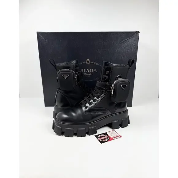 Size 9UK/10US - Prada Monolith Pouch Leather Ankle Boots