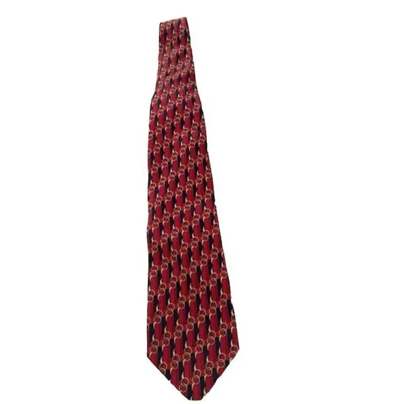 Vintage Paolo Gucci Red Navy Horse Bit Pattern Print Silk Made In Italy Tie