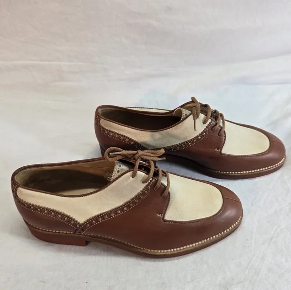 Vintage Gucci Spectator Men's 41D Brown Beige Italy Derby Oxfords Dress Shoes