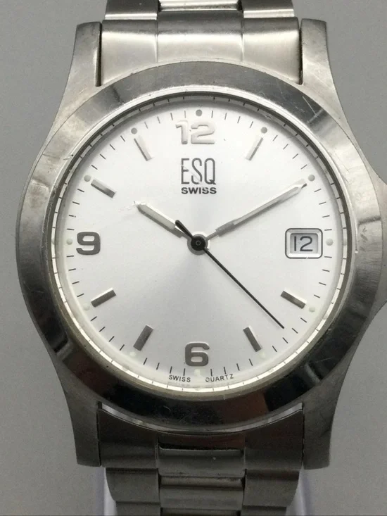 ESQ Swiss Men's Stainless Steel Watch w/White Face and Date Window | Excellent!