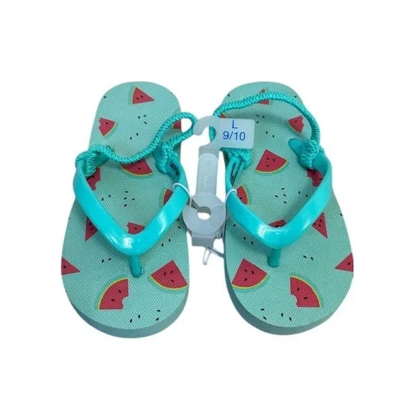 Cat & Jack Watermelon‎ Flip Flops Elastic Heel Strap Sandals Kids Size L 9/10