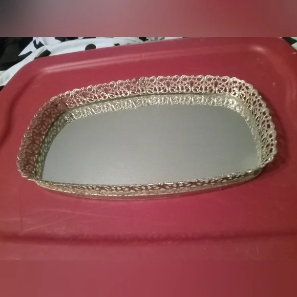 Elegant Gold Tone Mirrored Decorative Tray