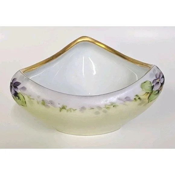 Antique Trinket Dish Purple Flowers
