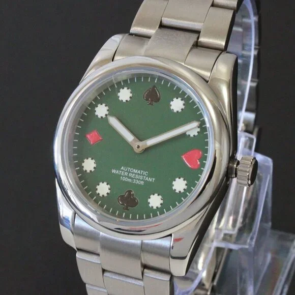 Men's Riverboat Gambler Automatic Mod Watch Green Dial Silver Tone Hands 36mm