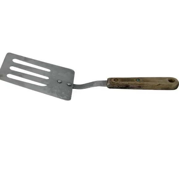 Vintage Robinson Knife Co Stainless Slotted Spatula Turner Flip Wood Handle USA