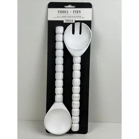 Fiddle + Fern Beaded Wooden Salad‎ Servers 12