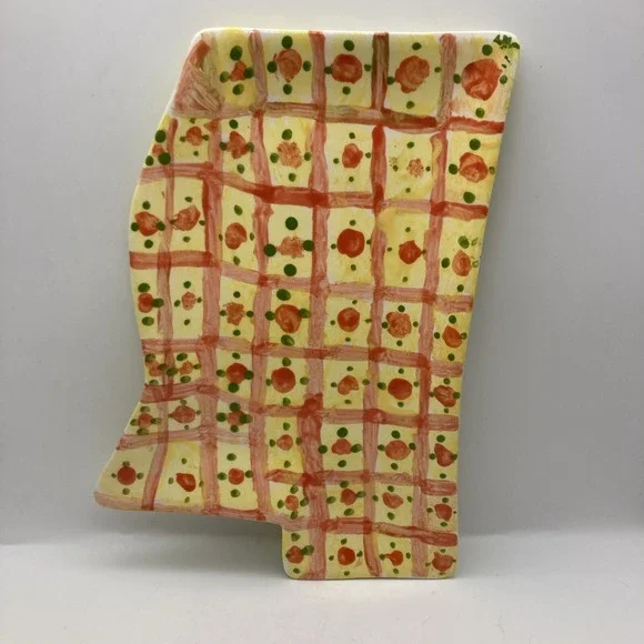Bright Mississippi Shaped Ceramic Trinket Tray Yellow Orange Flowers