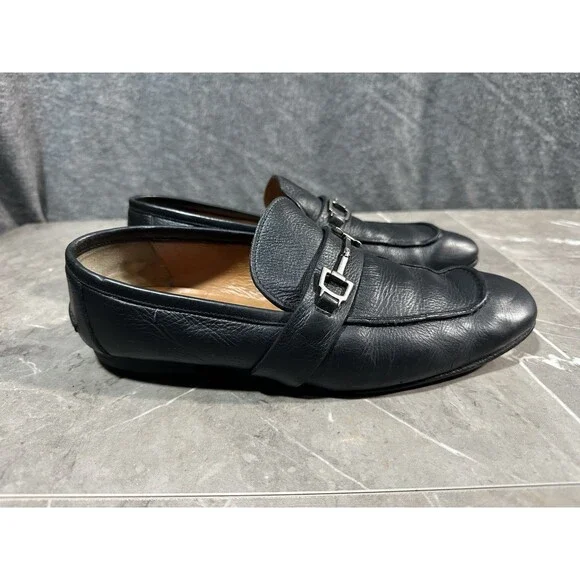 Gucci Horsebit Loafers Black Leather Slip-On Snaffle Dress Shoes Italy Mens Size