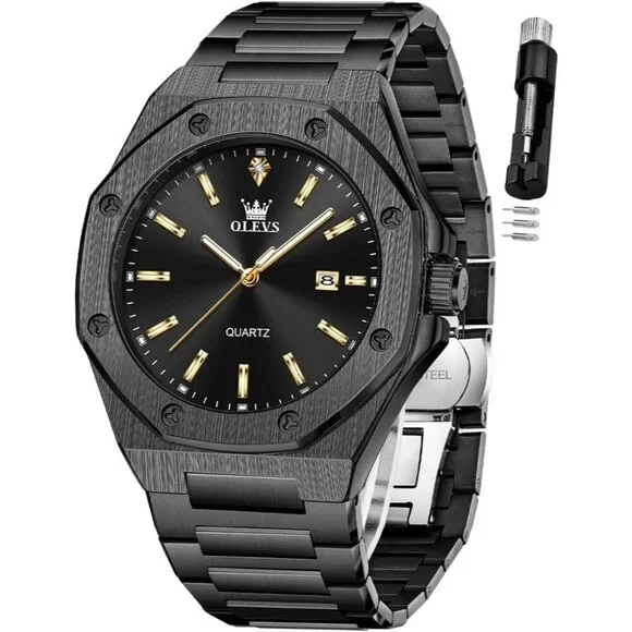 Olevs Men's Blue Stainless Steel Analog Luminous Waterproof Easy Wear Watch