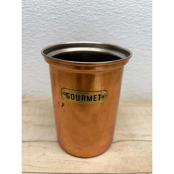 Vtg Copper Gourmet Canister With Brass Tag Made In Taiwan