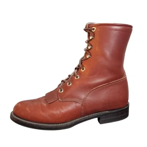 Justin Boots Kiltie Size 7 B Brown Lace Up Ankle Western Almond Toe Excellent