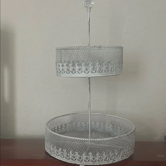 Stylish Two-Tier Silver Metal Stand