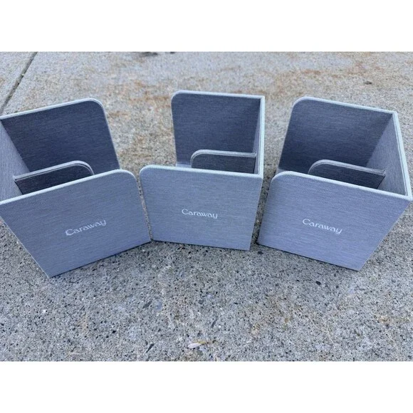 Set of 3 CARAWAY Gray Fabric Magnetic Storage Organizers