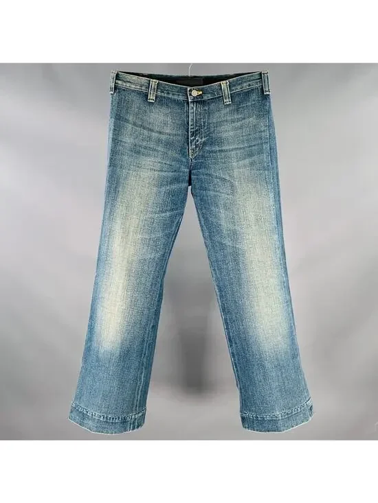 GUCCI Size 32 Blue Wash Cotton Wide Leg Straight Selvedge Jeans