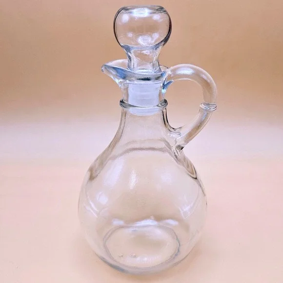 Glass Cruet Carafe‎ Pourer with Handle and Stopper Vinegar Oil Dispenser