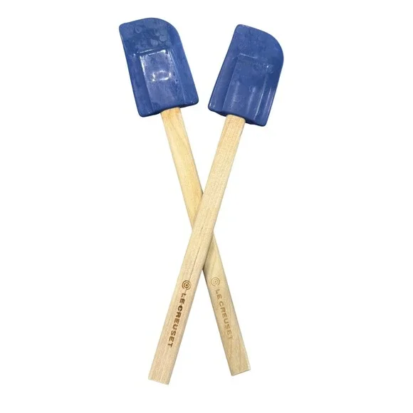 Le Creuset Blue Silicone Spatulas with Wood Handles Set of 2 Kitchen Tools