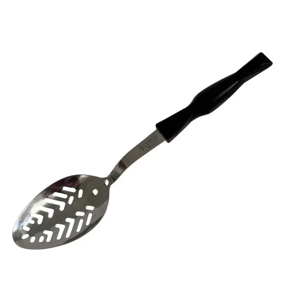 Vintage CUTCO Slotted Serving Spoon Marbled Black Red Handle USA 12.5