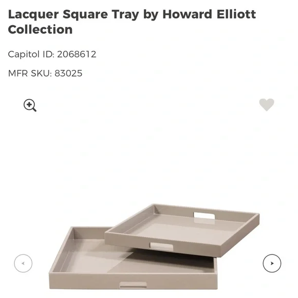 Howard Elliott Lacquer Square Decorative Wood Serving Tray Set, Two Trays,