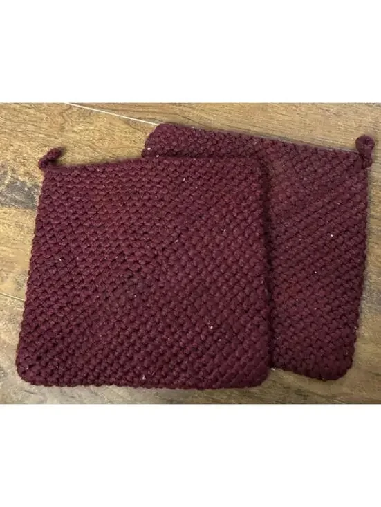 Handmade Burgundy Knit Pot Holders - Set of 2