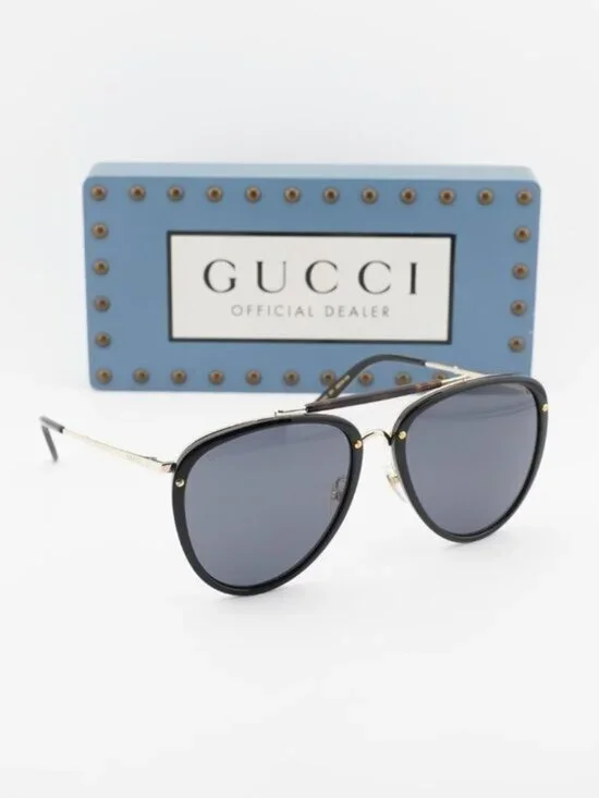 Gucci GG0672S 001 Aviator Sunglasses – Black Gold/Grey