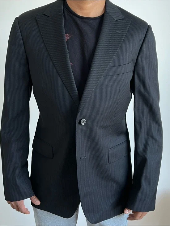 Gucci Men's Black Single-Breasted Pinstripe Blazer