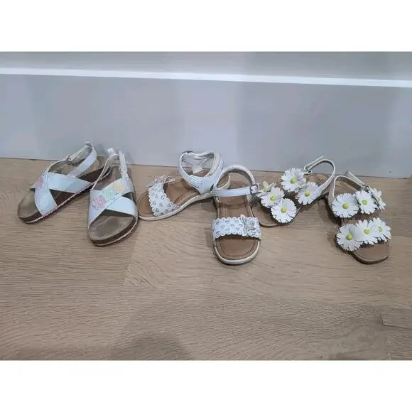 3 Girls Size 9C White Sandals Carter's Sugar Tucker + Tate Floral‎ Butterfly Lot