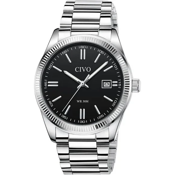 Men's Sliver- Black Stainless Steel Hook Buckle Analog Comfortable Stylish Watch