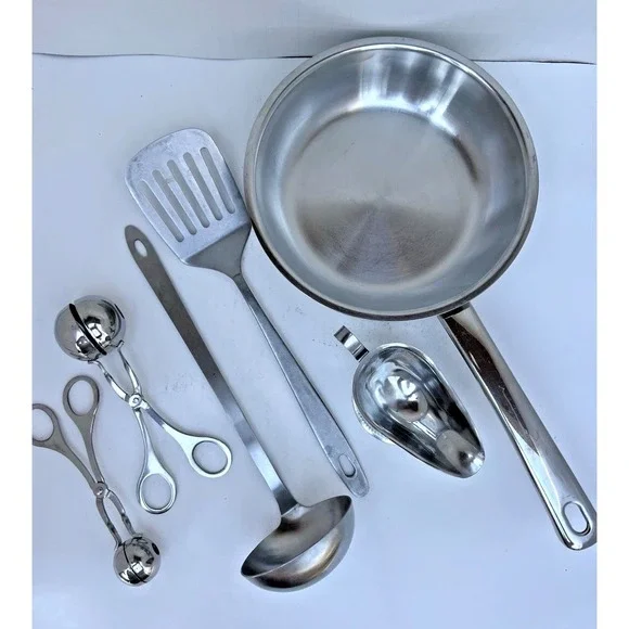 Stainless Steel Kitchen Utensil Bundle Skillet Ladle Spatula Gravy Boat Scoops