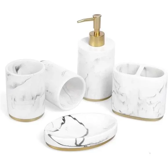 Bathroom Accessories Set, 5 Pcs Marble Look Bathroom Sets for Counter