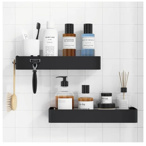 Black Wall-Mounted Bathroom Shelf