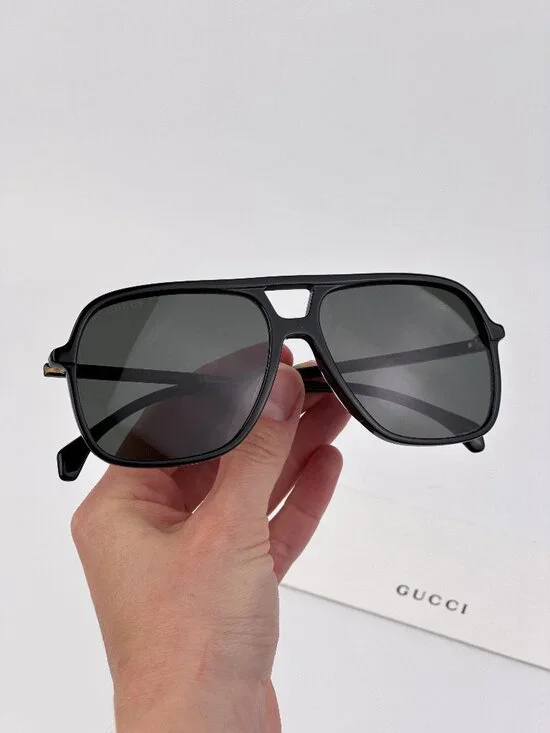 Gucci Men Sunglasses Black Grey Oversized Pilot GG0545S 001 NEW AUTHENTIC