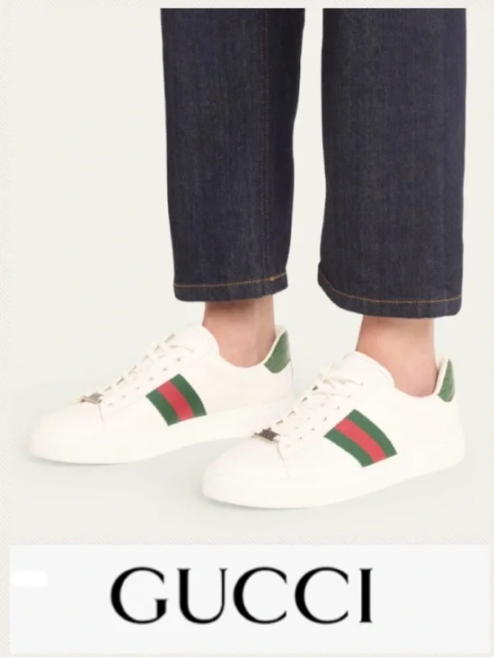 Gucci Men’s Ace Leather Web Low-Top Sneakers (9.5)